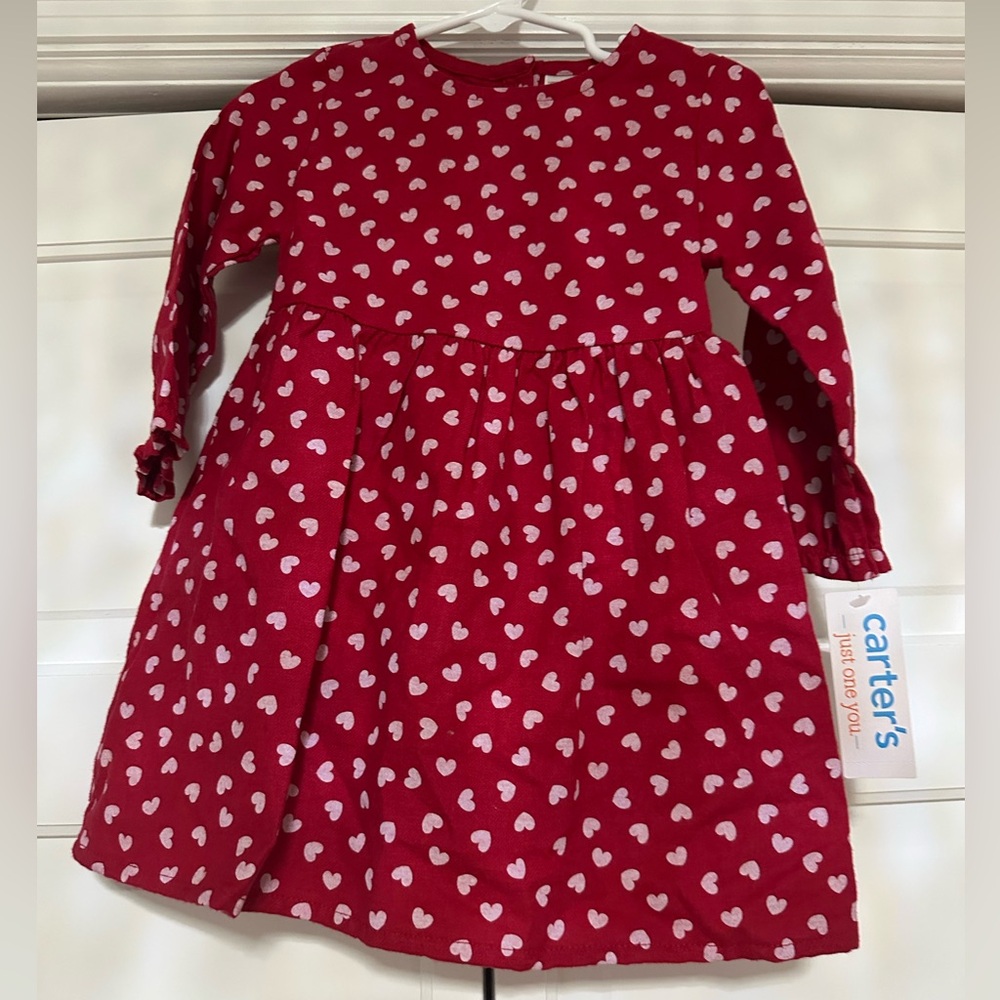 Carter's Red Dress with Pink Heart Print Long Sleeve